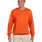 Man wearing a Jerzees Adult Super Sweats NuBlend Fleece Crew in Safety Orange.