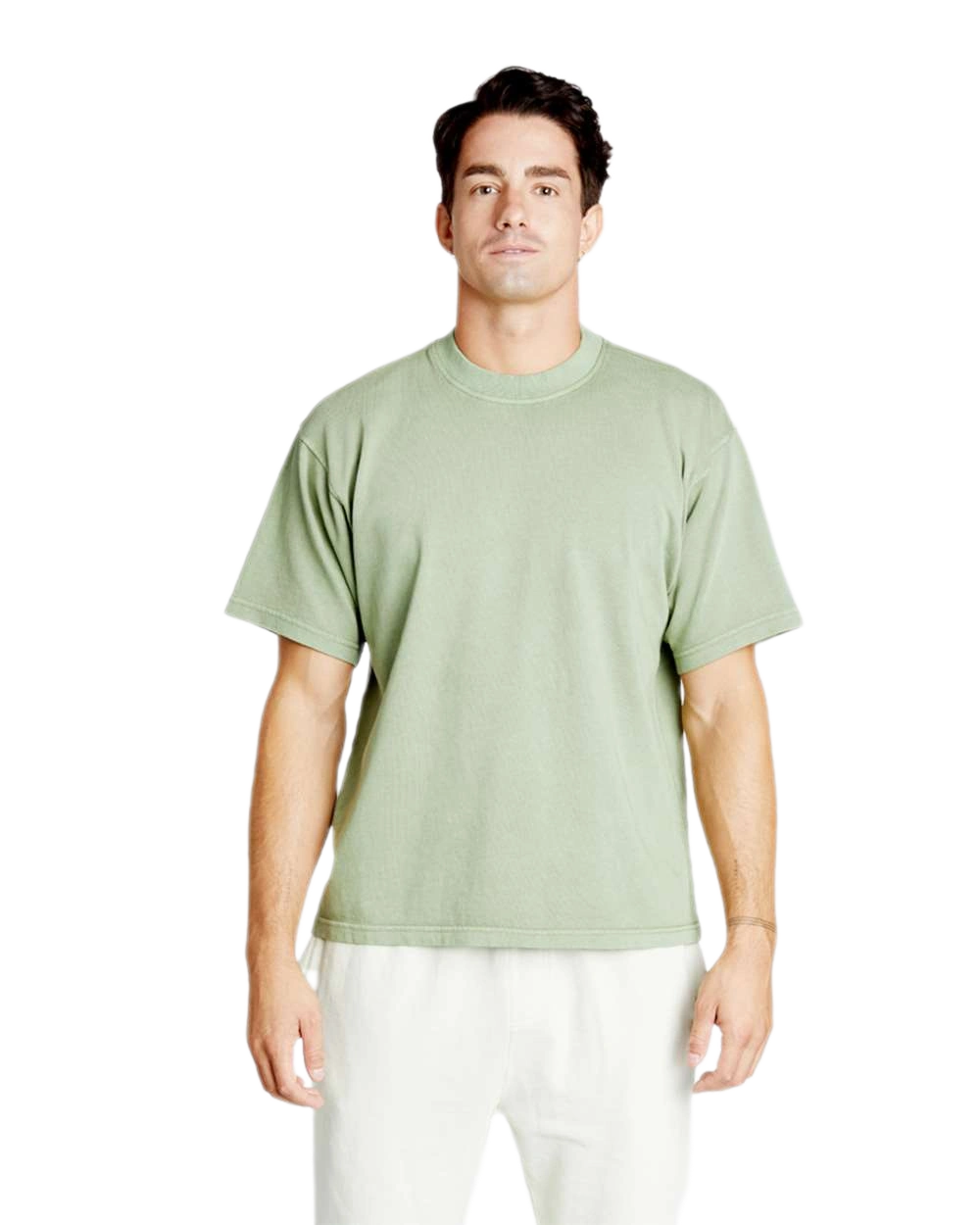 Lane Seven - Unisex Urban Heavyweight Tee - LS16005 in Pigment Oil Green — model front view