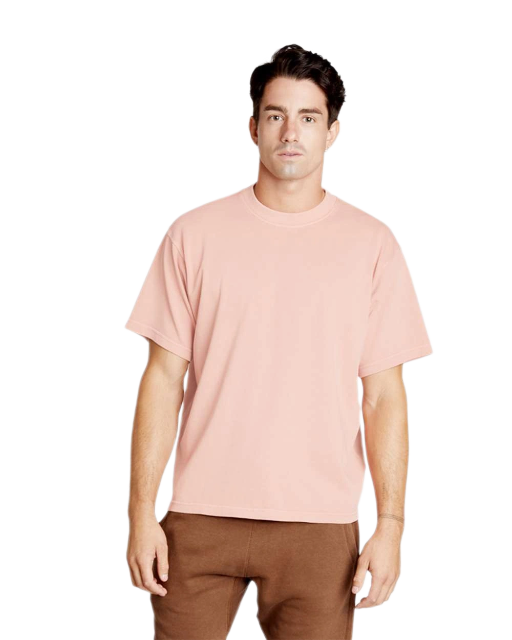 Lane Seven - Unisex Urban Heavyweight Tee - LS16005 in Pigment Salmon — model front view