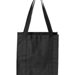 Black reusable tote bag with durable handles and structured sides