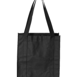 Black reusable tote bag with durable handles and structured sides