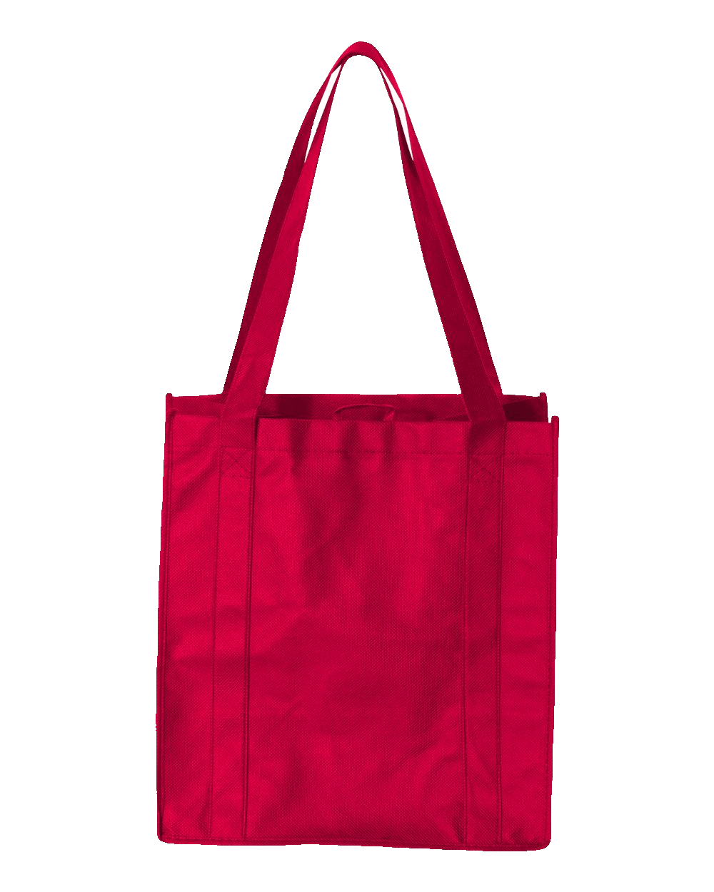 Bright red reusable shopping tote bag with reinforced handles and durable stitching