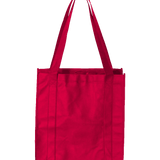 Bright red reusable shopping tote bag with reinforced handles and durable stitching