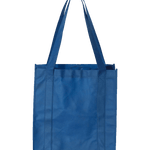 Royal blue reusable tote bag with long handles and reinforced seams