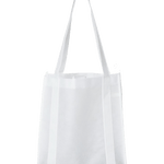 White reusable tote bag with long handles and reinforced seams for everyday use