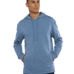 Man modeling a Next Level Apparel Adult PCH Pullover Hoodie in Heather Bay Blue