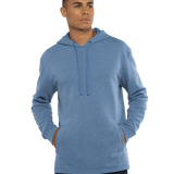 Man modeling a Next Level Apparel Adult PCH Pullover Hoodie in Heather Bay Blue