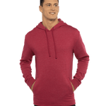 Man modeling a Next Level Apparel Adult PCH Pullover Hoodie in Heather Cardinal