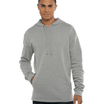 Man wearing a Next Level Apparel Adult PCH Pullover Hoodie in Heather Gray