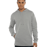 Man wearing a Next Level Apparel Adult PCH Pullover Hoodie in Heather Gray