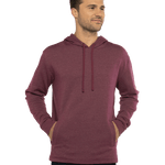 Man modeling a Next Level Apparel Adult PCH Pullover Hoodie in Heather Maroon