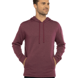 Man modeling a Next Level Apparel Adult PCH Pullover Hoodie in Heather Maroon