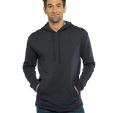 Man modeling a Next Level Apparel Adult PCH Pullover Hoodie in Heather Midnight Navy