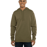 Man modeling a Next Level Apparel Adult PCH Pullover Hoodie in Heather Military Green