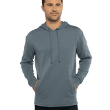 Man modeling a Next Level Apparel Adult PCH Pullover Hoodie in Heather Slate Blue