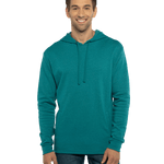 Man modeling a Next Level Apparel Adult PCH Pullover Hoodie in Heather Teal