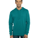 Man modeling a Next Level Apparel Adult PCH Pullover Hoodie in Heather Teal