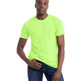 Man in a "Neon Green" Next Level Apparel Unisex CVC Crewneck T-Shirt, standing with a relaxed posture and looking forward.