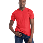 Man in an red Next Level Apparel Unisex CVC Crewneck T-Shirt, standing with a relaxed posture and looking forward.