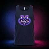 Navy Gildan 5200 tank top featuring The Pony Club heart emblem with mirrored purple ponies, front view