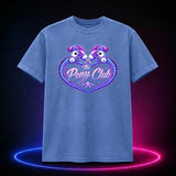 Mystic Blue Comfort Colors 1717 T-shirt featuring The Pony Club heart emblem with mirrored purple ponies, front view