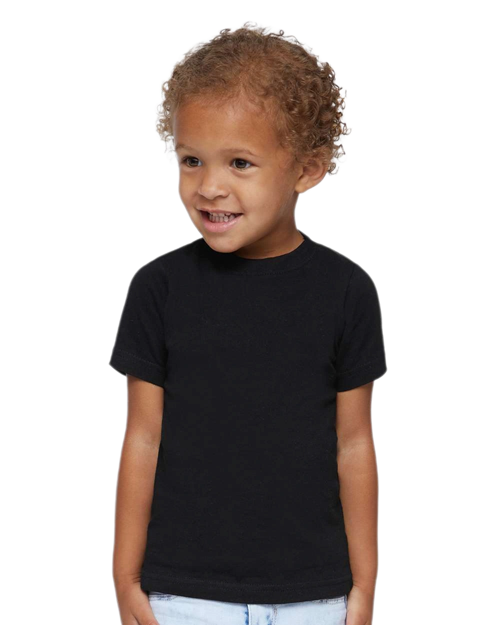 Rabbit Skins - Toddler Fine Jersey T-Shirt - 3321 - Black - Front view on toddler model