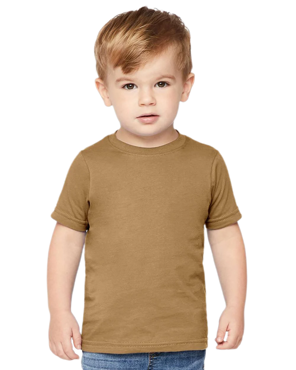 Rabbit Skins - Toddler Fine Jersey T-Shirt - 3321 - Coyote Brown - Front view on toddler model