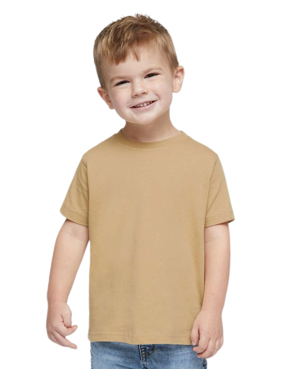 Rabbit Skins - Toddler Fine Jersey T-Shirt - 3321 - Latte - Front view on toddler model