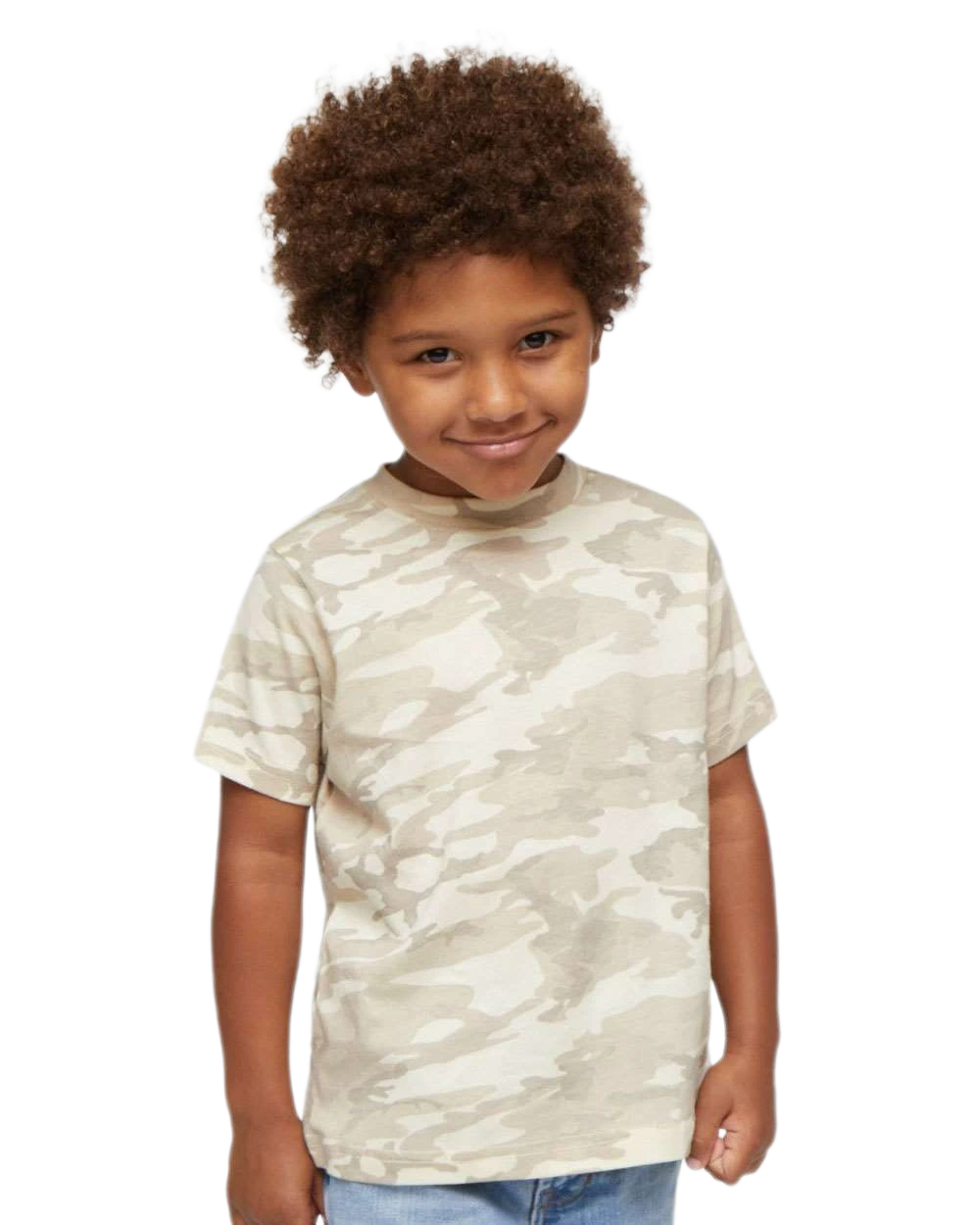 Rabbit Skins - Toddler Fine Jersey T-Shirt - 3321 - Natural Camo - Front view on toddler model