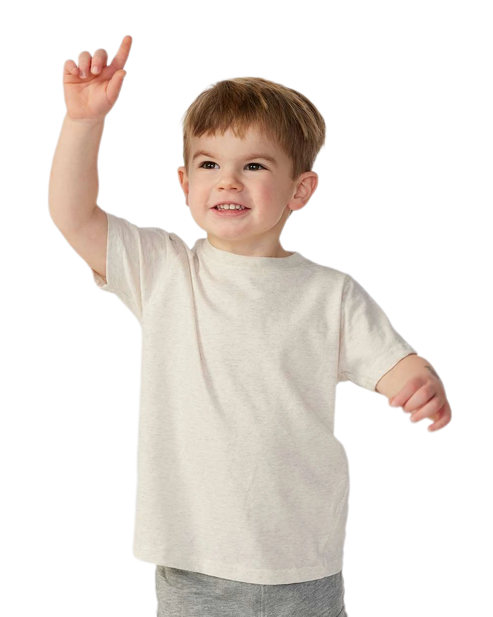 Rabbit Skins - Toddler Fine Jersey T-Shirt - 3321 - Natural Heather - Front view on toddler model