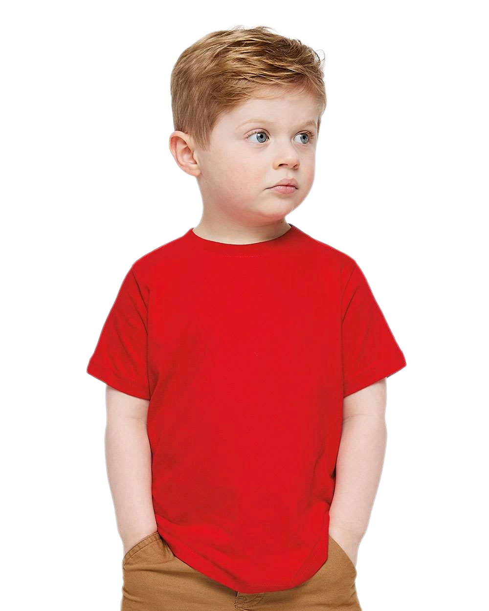 Rabbit Skins - Toddler Fine Jersey T-Shirt - 3321 - Red - Front view on toddler model
