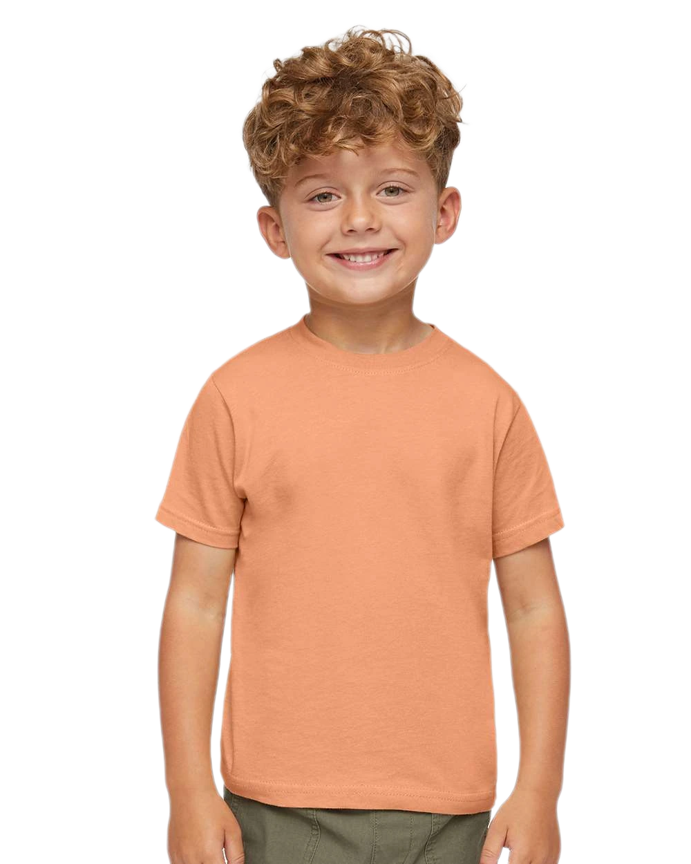 Rabbit Skins - Toddler Fine Jersey T-Shirt - 3321 - Sunset - Front view on toddler model