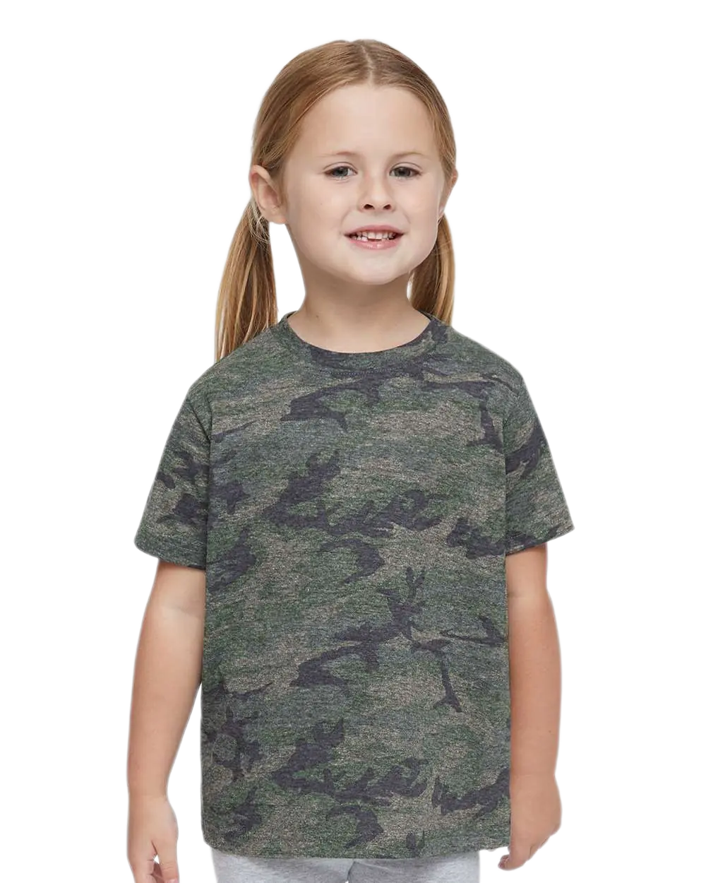 Rabbit Skins - Toddler Fine Jersey T-Shirt - 3321 - Vintage Camo - Front view on toddler model