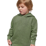 Toddler wearing Rabbit Skins 3326 pullover fleece hoodie in Bamboo Blackout, front view