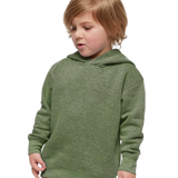 Toddler wearing Rabbit Skins 3326 pullover fleece hoodie in Bamboo Blackout, front view