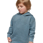 Toddler wearing Rabbit Skins 3326 pullover fleece hoodie in Bermuda Blackout, front view