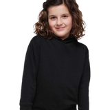 Toddler wearing Rabbit Skins 3326 pullover fleece hoodie in Black, front view