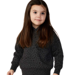 Toddler wearing Rabbit Skins 3326 pullover fleece hoodie in Black Leopard, front view