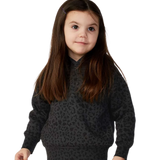 Toddler wearing Rabbit Skins 3326 pullover fleece hoodie in Black Leopard, front view