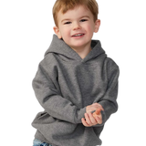 Toddler wearing Rabbit Skins 3326 pullover fleece hoodie in Granite Heather, front view