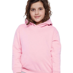 Toddler wearing Rabbit Skins 3326 pullover fleece hoodie in Pink, front view