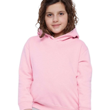 Toddler wearing Rabbit Skins 3326 pullover fleece hoodie in Pink, front view