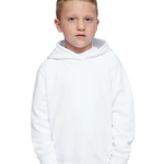 Toddler wearing Rabbit Skins 3326 pullover fleece hoodie in White, front view
