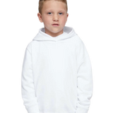 Toddler wearing Rabbit Skins 3326 pullover fleece hoodie in White, front view