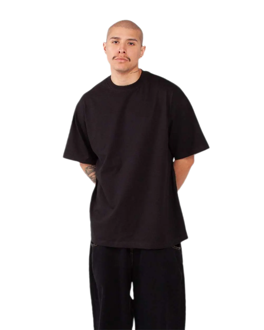 Shaka Wear SHMHSS black oversized heavyweight T-shirt on model, front view
