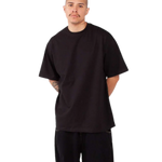 Shaka Wear SHMHSS black oversized heavyweight T-shirt on model, front view
