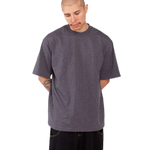 Shaka Wear SHMHSS charcoal grey heather oversized heavyweight T-shirt on model, front view
