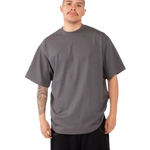 Shaka Wear SHMHSS dark grey oversized heavyweight T-shirt on model, front view
