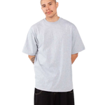 Shaka Wear SHMHSS heather grey oversized heavyweight T-shirt on model, front view
