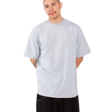 Shaka Wear SHMHSS heather grey oversized heavyweight T-shirt on model, front view
